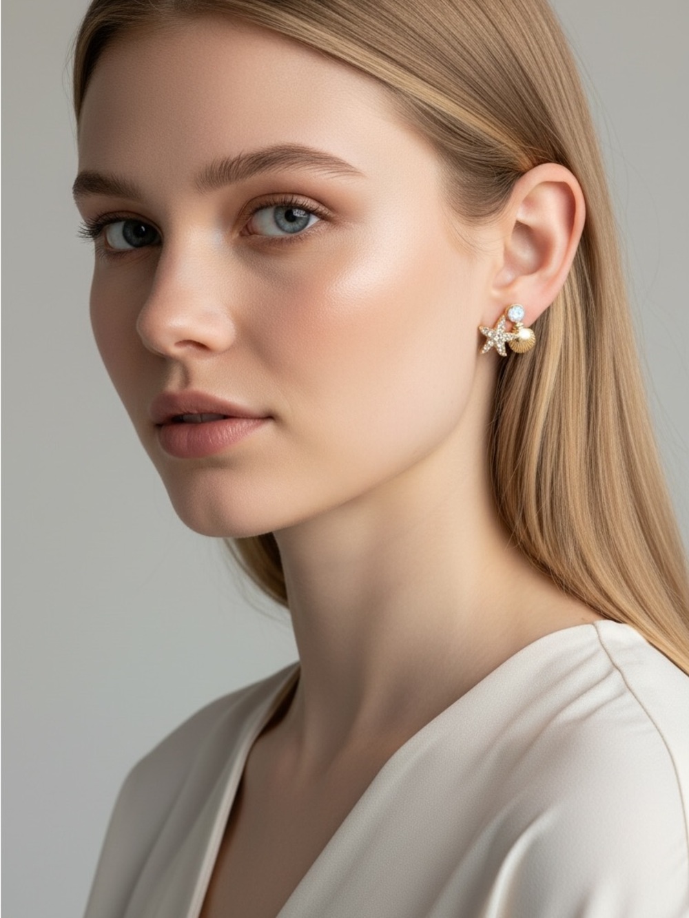 9/16 Gold Starfish & Pearl Drop Earrings - Women Jewelry